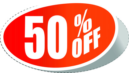 Sale tag, discount 50% off, isolated sticker, banner design template, vector illustration