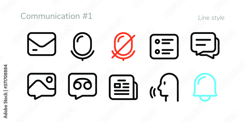 Wall mural a set of nifty outline communication icons for web or app interface and presentation projects (volum