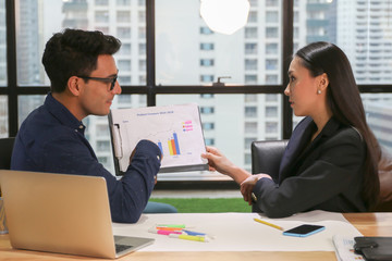 Business people or woman or professional lady officer sitting and thinking and working in office 