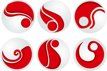 Set of Vector Design of an Abstract Logo in Red and White with a Circle Theme