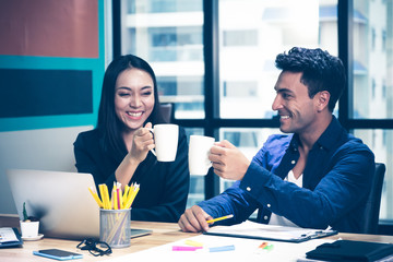 Business people or woman or professional lady officer sitting and thinking and working in office 