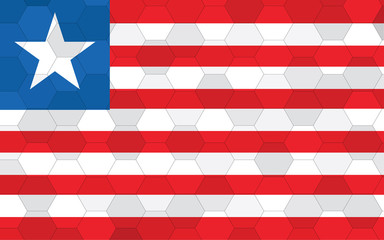 Liberia flag illustration. Futuristic Liberian flag graphic with abstract hexagon background vector. Liberia national flag symbolizes independence.
