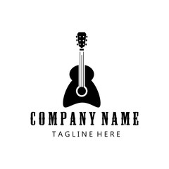 Guitar illustration music logo design template vector