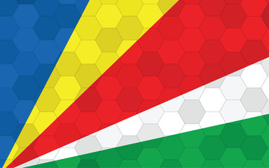 Seychelles flag illustration. Futuristic Seychellois flag graphic with abstract hexagon background vector. Seychelles national flag symbolizes independence.