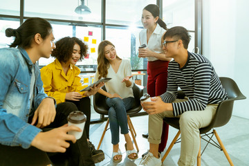 creative agency business brain storm meeting presentation Team discussing roadmap to product...