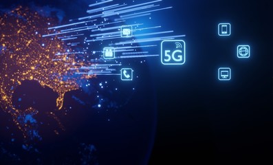 Obraz premium 5G technology global social network world innovation of data system communication.3D Rendering
