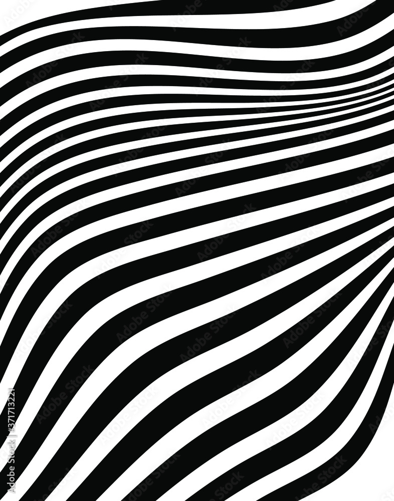 Poster abstract rippled or black lines pattern with wavy vibrant facture on white background and texture. p