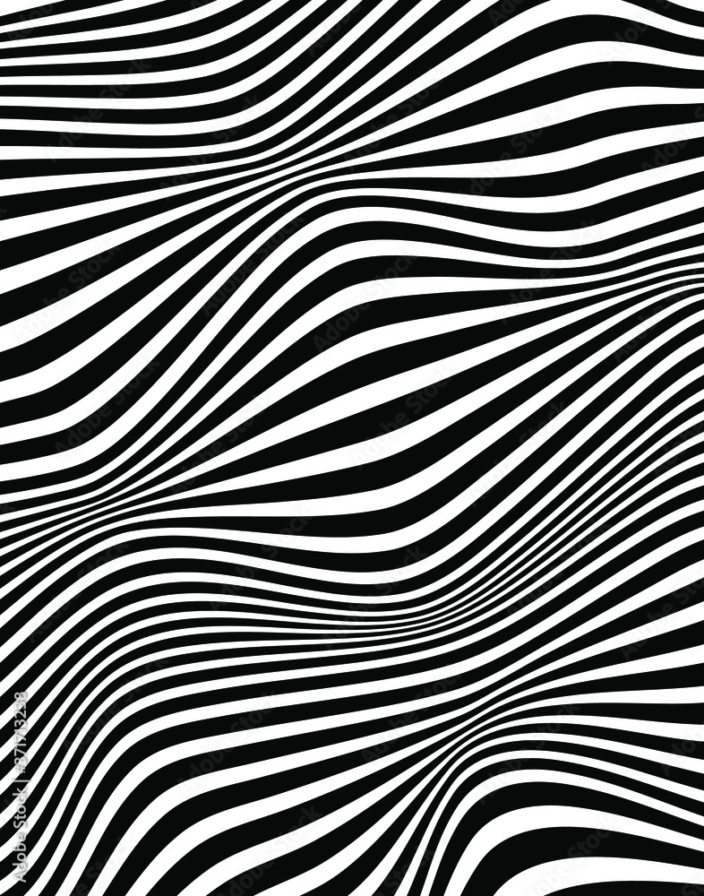 Poster abstract rippled or black lines pattern with wavy vibrant facture on white background and texture. p