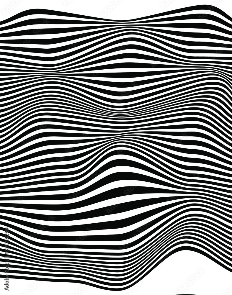Aufkleber abstract rippled or black lines pattern with wavy vibrant facture on white background and texture. p