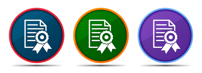 Certificate paper icon silky smart flat round buton set illustration