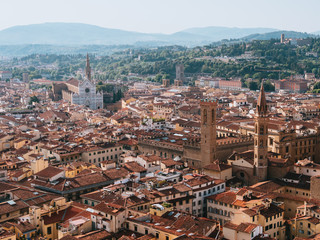 Fototapeta na wymiar Sunrise Panoramic View of Florence city from Giotto's Campanile (bell tower)