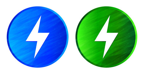 Electric bolt icon grunge texture round button set illustration