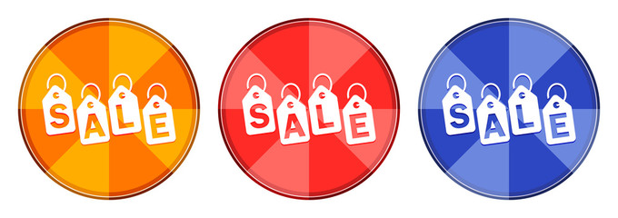 Sale tags label icon burst light round button set illustration