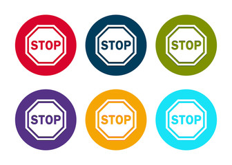 Stop sign icon modern flat round button set illustration