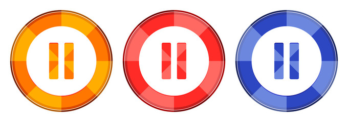 Pause icon burst light round button set illustration