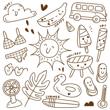 Set of summer doodle on white background