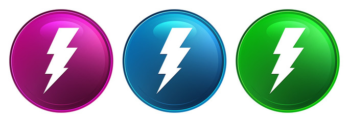 Lightning icon magic glass design round button set illustration