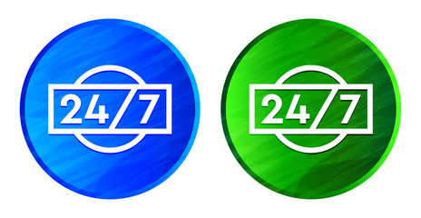 24/7 icon grunge texture round button set illustration