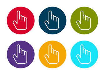 Hand cursor click icon modern flat round button set illustration