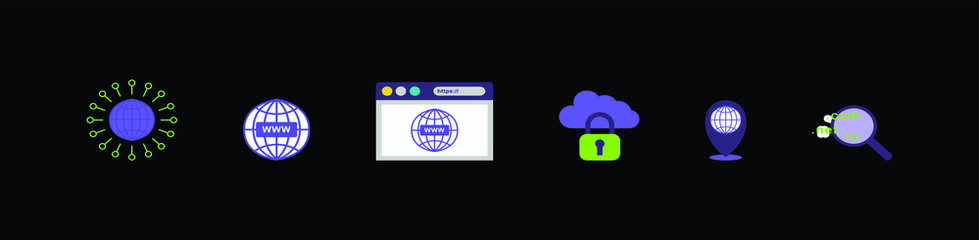 set of internet and website icon design template with various models. vector illustration on black