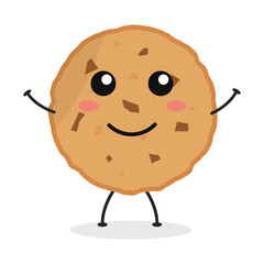 Cute flat cartoon chocolate cookies illustration. Vector illustration of cute cookie with a smiling expression.