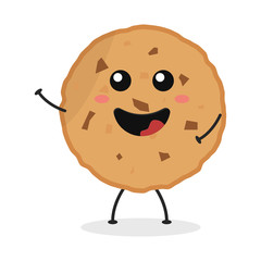 Cute flat cartoon chocolate cookies illustration. Vector illustration of cute cookie with a smiling expression.
