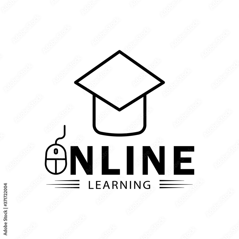 Poster online learning line symbol with writing. design template vector