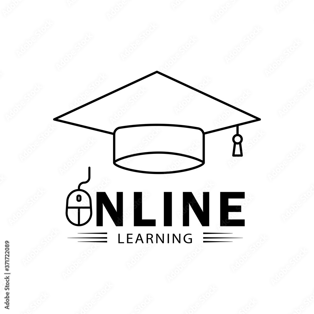 Poster online learning line symbol with writing. design template vector