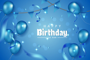 blue Birthday background with realistic balloons Premium Vector