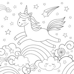 Cute unicorn and rainbow.