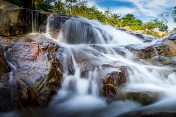 Small waterfall and stone with water motion.