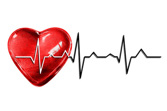 Isolated on white background of red heart with black-white cardiogram line.