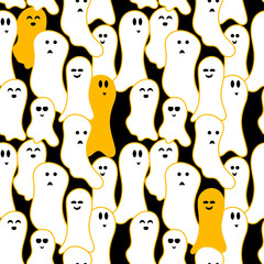 Cute hand drawn ghosts. Seamless pattern. Background for fabric, paper, and other surfaces