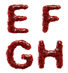 Plastic set E, F, G, H made of 3d render plastic shards red color.