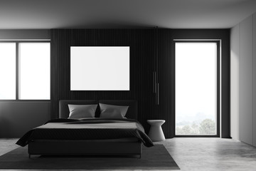 Grey bedroom interior with poster