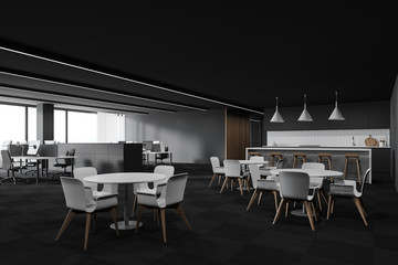 Grey open space office corner with canteen