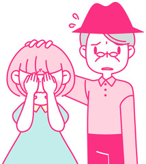 泣いてる女性を慰める男性