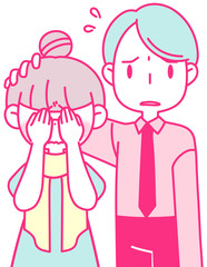 泣いてる女性を慰める男性