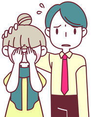 泣いてる女性を慰める男性