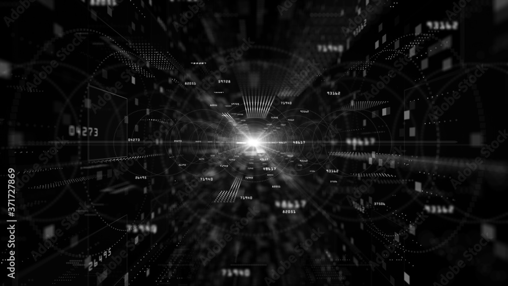 Poster digital cyberspace with particles and digital data network connections background concept.