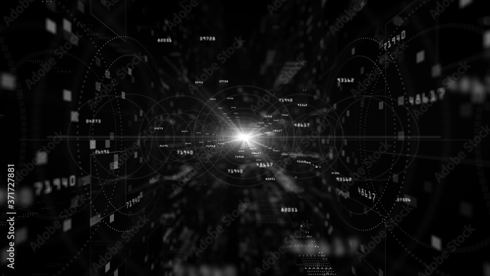 Poster digital cyberspace with particles and digital data network connections background concept.