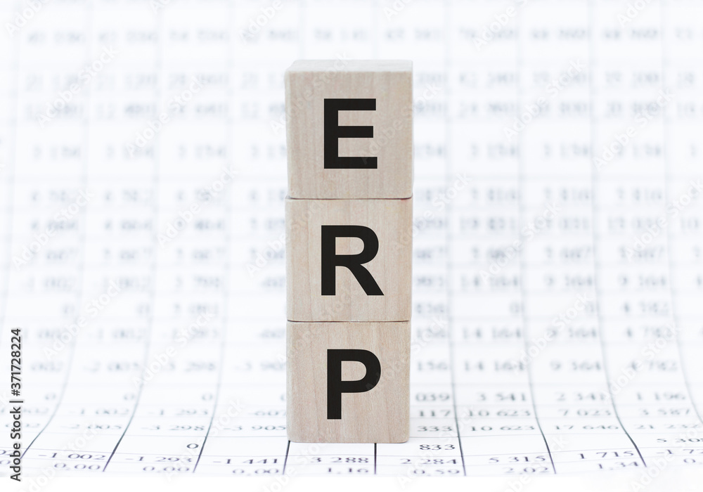 Poster erp wooden blocks are on the digits background