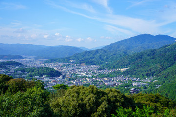 Fototapeta na wymiar 展望台から見える京都の山並みの風景