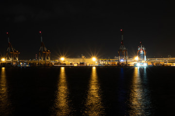 Fototapeta na wymiar 深夜に海沿いから見える港