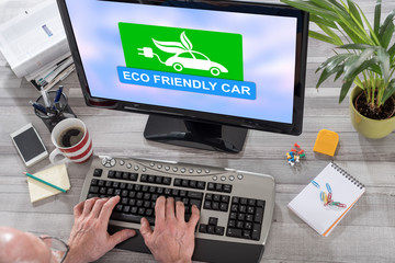 Eco friendly car concept on a computer