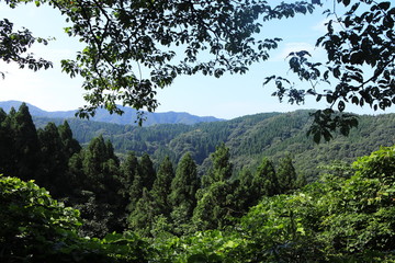 日本の春日山から見る山間の景色