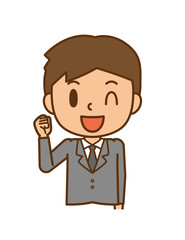ビジネスマン　ガッツポーズ