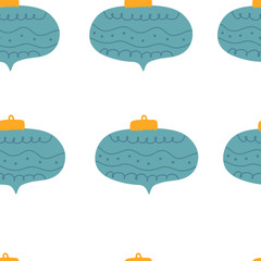 Blue Christmas toy seamless pattern. Good New Year spirit. Christmas mood. Vector hand drawn illustration.