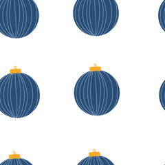 Blue Christmas toy seamless pattern. Good New Year spirit. Vector hand drawn illustration.
