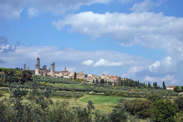 Fototapeta na wymiar view of the old town San Gimignano and its towers at the province of Siena. Tuscany, Italy